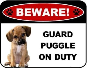 Blinkendes rotes LED Vorsicht Guard Puggle (v1) im Dienst 11,5" x 9" laminiertes Hundeschild - Bild 1 von 6