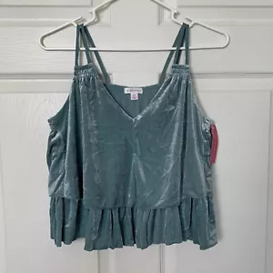 Xhilaration Womens XS Sage Green Strappy Velvet Layered Crop Top NWT - Picture 1 of 10
