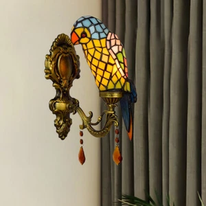 Single Parrot Decor Wall Mount Light Tiffany Strained Glass Wall Lamp Loft Cafe - Picture 1 of 7