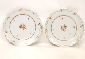 Paire plats porcelaine Compagnie Indes fleurs dorure XVIIIe - Bild 1 von 1