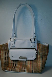 Stone Mountain Purse Tote White with Woven Fabric UEC Used Excellent Condition - Picture 1 of 8
