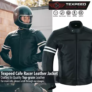 Motorcycle Leather Jacket Touring Motorbike Cafe Biker With Genuine CE Armour - Picture 1 of 13