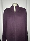 Eddie Bauer Womens Large Purple Cable Knit Zip Up Cardigan Sweater Mock Neck