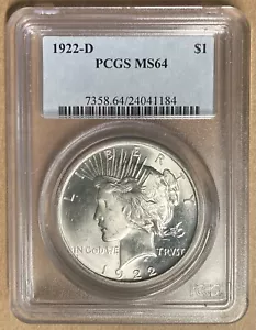 1922-D PCGS MS64 Peace Silber Dollar 1 $ - Denver Mint - Bild 1 von 2