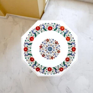 18" Octagon Coffee Table Top Carnelian Floral Multi Inlay Timeless Luxury Arts - Picture 1 of 9