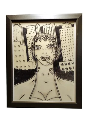 Decoración del hogar, arte de pared enmarcado, dibujo de boceto de arte de mujer, arte urbano de paisaje urbano  Foto 1 de 4