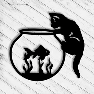 Arte de pared de metal para atrapar peces de gato negro artículo decorativo para mascota gatito niños regalo - Imagen 1 de 9