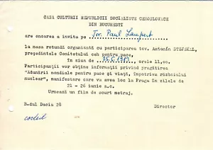 Rumänien, 1983, Vintage Einladung zum runden Tisch - Tschechoslowakei Kulturhaus - Bild 1 von 1