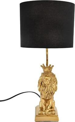 Creative Co-Op Lion Shaped Table Lamp with Black Shade Gold  - Image 1 of 4
