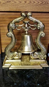 FAB Vintge LARGE 12+”T BRIGHT BRASS Dragon Fish Dolphin Bell GREAT DETAIL Asian? - Picture 1 of 11