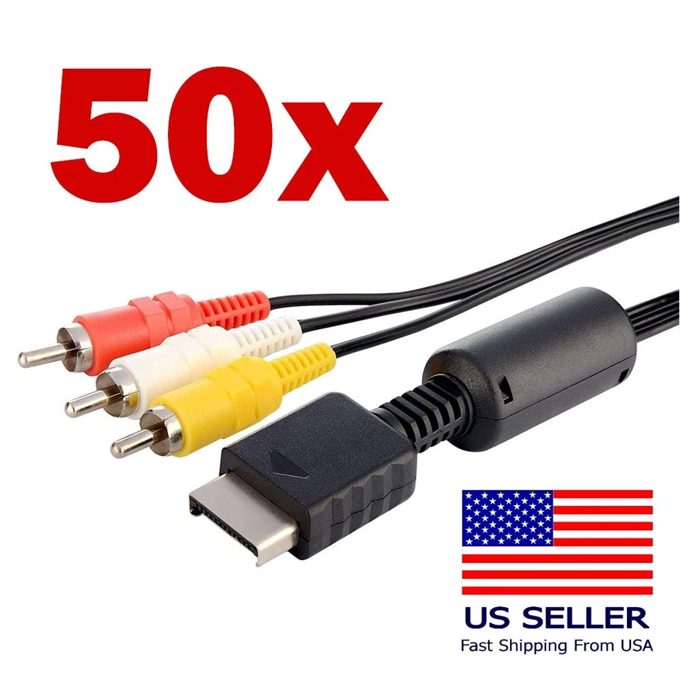 50x AV Video RCA Composite Cable Cord Sony Playstation PS1 PS2 PS3 Free Shipping - Image 1 of 1