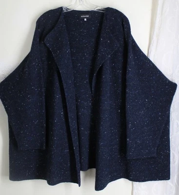 Cardigã Eskandar O/S azul marinho joia tweed fluxo longo lã cashmere XL 1X 2X 3X - Imagem 1 de 4