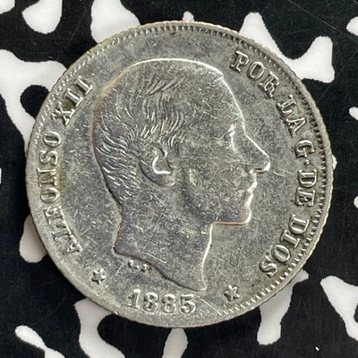 1885 Spanish Philippines 20 Centavos Lot#C2377 Silver! Old Cleaning - Image 1 of 2