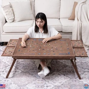 Teakmama 1500-teiliger Holzpuzzletisch mit 4 Schubladen & klappbarem Design - Bild 1 von 6