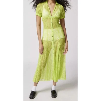 Vestido maxi camisa Urban Outfitters verde neon renda transparente tamanho pequeno novo com etiquetas - Imagem 1 de 4