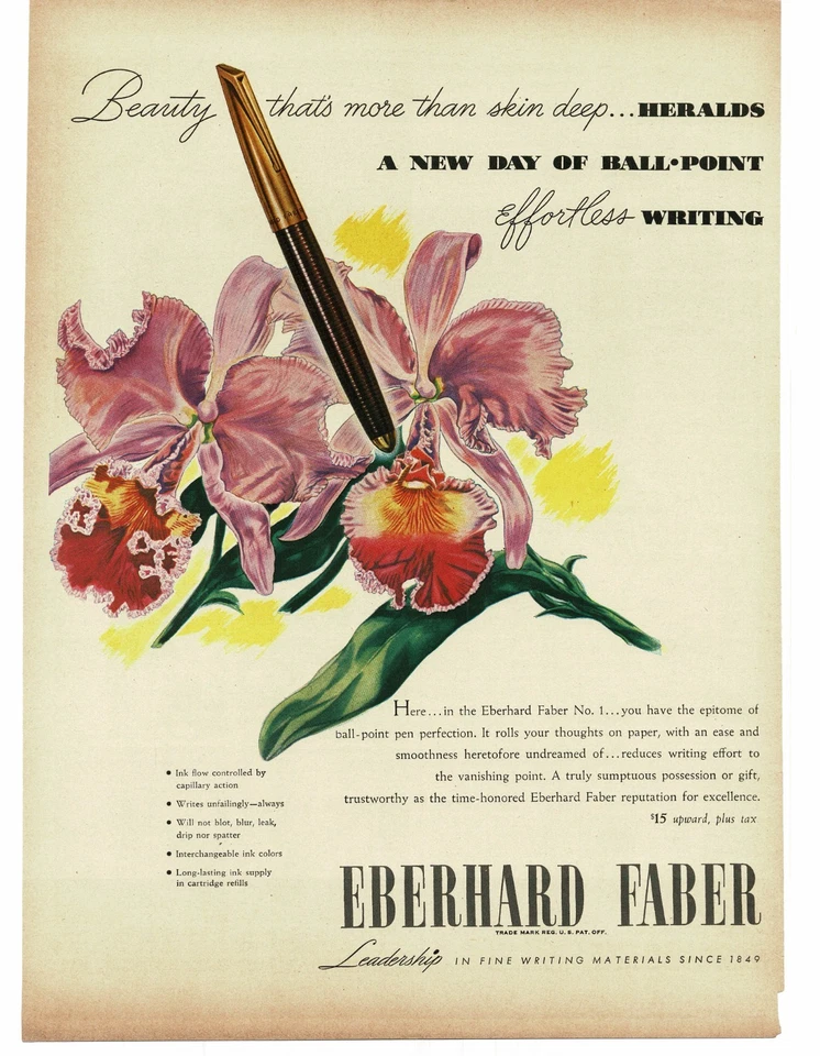 Bolígrafo Eberhard Faber 1946 orquídea púrpura anuncio impreso vintage Foto 1 de 1