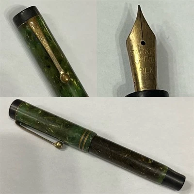 Vtg Jade Green Parker Duofold Lucky Curve Jr Fountain Pen Made In USA Untested - Image 1 of 4
