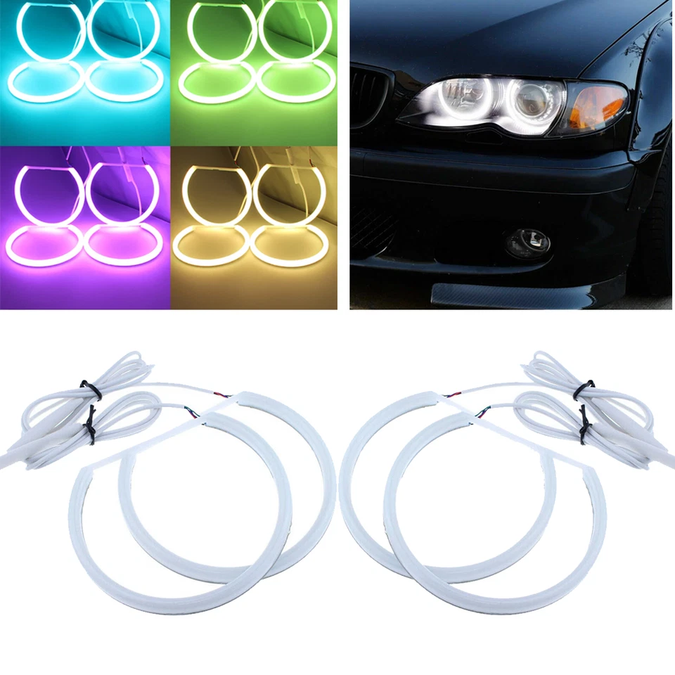 4pcs For BMW E36 E39 E46 RGB Cotton LED Angel Eyes Lamp Halo Ring Car Headlights - Image 1 of 4