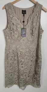 Adrianna Papell Damen Gr. 16 V-Ausschnitt Spitze Etui ärmelloses Kleid in Taupe Neu mit Etikett - Bild 1 von 7