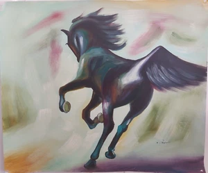Large Hand Painted Signed Oil Painting On Canvas Wild Horse Wall Art Decor - Picture 1 of 5
