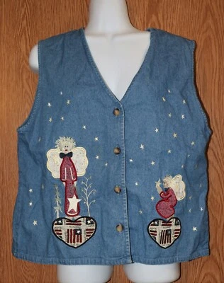 Womens Angel Appliqued Denim Christopher & Banks Vest Size Medium very good - Image 1 of 3