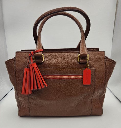 Coach Legacy Candace Borsa Media Pelle Marrone Ciottolato Texturizzata Nappa Rossa