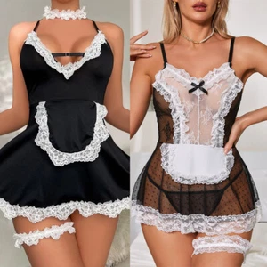 Women Lingerie Sexy Maid Outfit Dress Lace Babydoll Costume Naughty Nightwear US - Picture 1 of 25