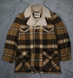 Vintage 1960s Woolrich Men's 38 Wool Plaid Sherpa Lined Flannel Jacket Coat - Picture 1 of 23