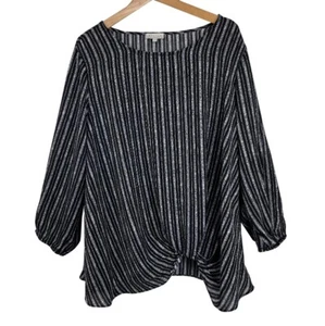 Blusa de mujer Status by Chenault 3X negra gris a rayas plegable debajo de la parte inferior plus - Imagen 1 de 5