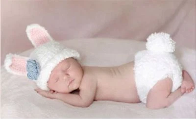 Newborn Infant Baby Crochet Knit Photo Photography Costume Prop Outfit Bunny Set - image 1 of 4