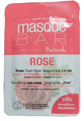 1X Masque Bar Naturals Rose Sheet Mask 99% Natural Cleanse Refine Pores 0.67 oz - Image 1 of 4
