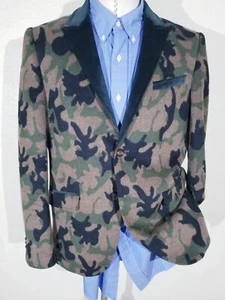 40 M Velvet Dinner Blazer Smoking Jacket Camouflage Frogskin Sport Coat poly - Picture 1 of 7
