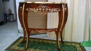 CONSOLLE IN LEGNO DECORO NOCE E ORO ENTRATINA SOGGIORNO ARREDO CASA - Imagen 1 de 1