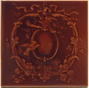 Antique Fireplace Tile Floral Majolica Brown Glaze Sherwin & Cotton C1900 AE2 - Picture 1 of 3