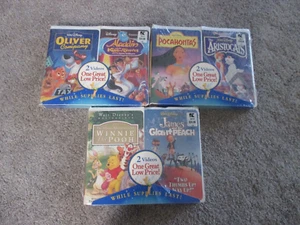 Lot of 6 NEW in Walt Disney 2 Pack VHS Aladdin, Pocahontas, Winnie the Pooh more - Picture 1 of 7
