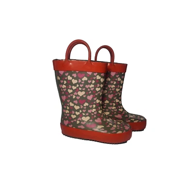 GFB Heart Girls Grey Red Pink Rain Boots US Sz 5/6 Kids Toddler - Image 1 of 4