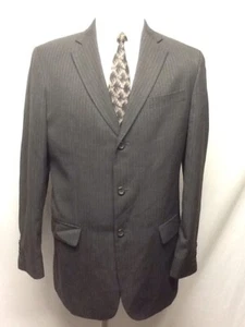 Merona 42L Men's Black Pinstripe 2 Btn Suit 32x30 Flat Front Pants Side Vents - Picture 1 of 12