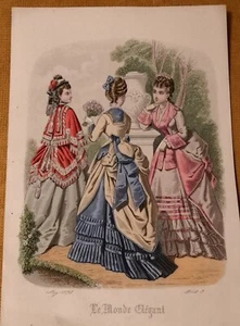 ANTIQUE HAND COLOURED FASHION PRINT from Le Monde Élegant May 1873 (Plate 2) - Picture 1 of 5