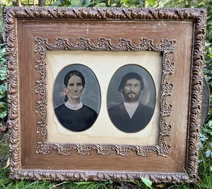 Antique Framed Daguerreotype /Tintype Portraits Husband Wife Dark Academia 19.5" - Picture 1 of 18