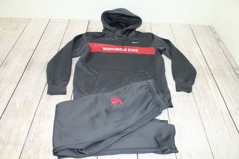TEAM ISSUE Nike WSU Washington State Cougars Grey Sweat Suit Hoodie Pants S/M Cover