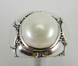 .925 Sterling Silver White Cultured Freshwater Grande Pearl Nugget Oxidized Ring - Picture 1 of 5