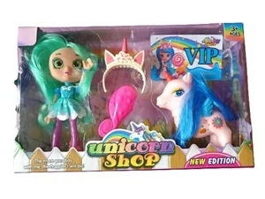 UNICORN Girls Boys Toy Set Doll VIP Card Comb Tiara Party Gift Christmas Age 3+ - Picture 1 of 17
