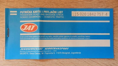 JAT EX_YUGOSLAVIA VINTAGE PLANE TICKET - Bild 1 von 2