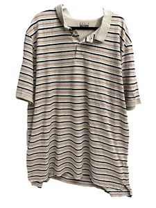 Basic Editions Polo Shirt Striped Men's Size 3XL Beige Blue Red Button - Picture 1 of 6