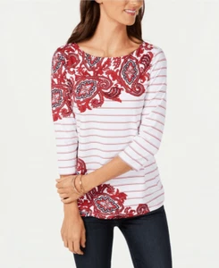 Charter Club Nylon Striped Paisley Boatneck Top | XS - Picture 1 of 5