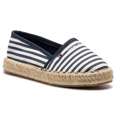 Alpargatas Tommy Hilfiger EUA 9 UE 40 azul marinho listra branca slip on lona NOVO - Imagem 1 de 4