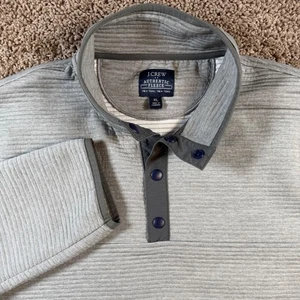 J Crew Authentic Fleece Pullover Gray Textured Snap Men's XL Peppy athletic - Picture 1 of 9