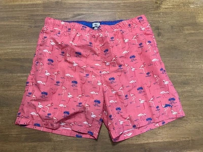 Joe Marlin Shorts, Men's Size Large, Pink Blue, Palm Trees Flamingos Swim Trunks - Image 1 of 4