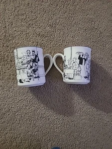 Epoch Le Restaurant Mugs Set of 2 Black White French Bistro Cafe 2 Designs - Picture 1 of 10
