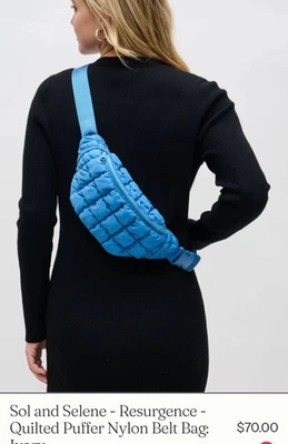 Sol and Selene Women's Quilted Medium Nylon Crossbody Purse Sky Blue Belt Bag - Image 1 of 4